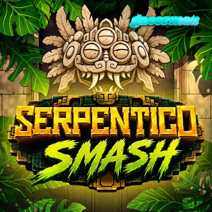 Tampilan visual slot Serpentico Smash dengan latar belakang reruntuhan hutan.
